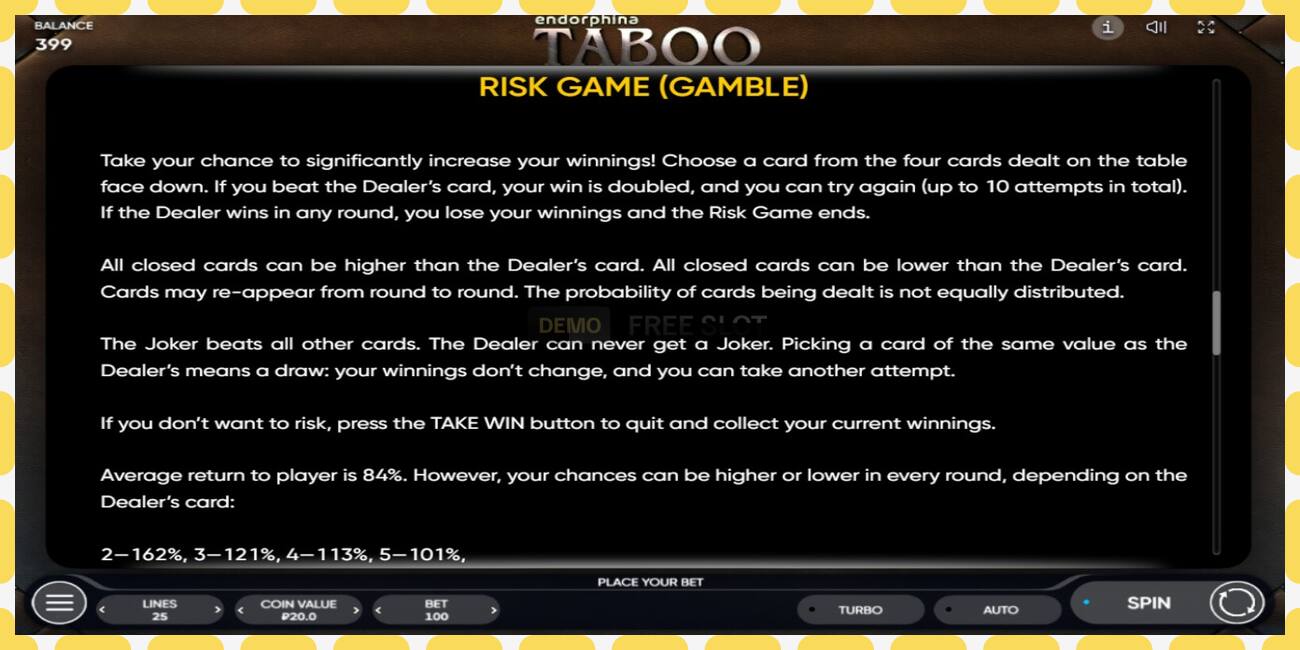 Demo slot Taboo free and without registration, picture - 1