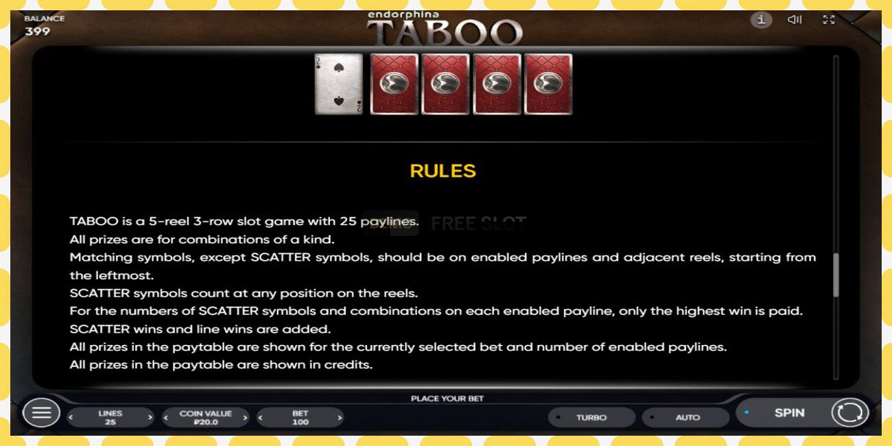 Demo slot Taboo free and without registration, picture - 1