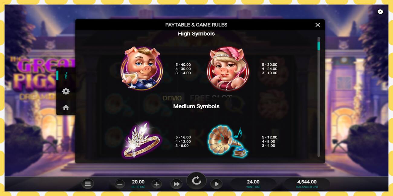 Slot dimostrativo The Great Pigsby Dream Drop gratuito e senza registrazione, immagine - 1