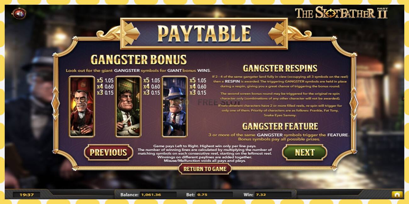 Demo slot The Slotfather 2 free and without registration, picture - 1