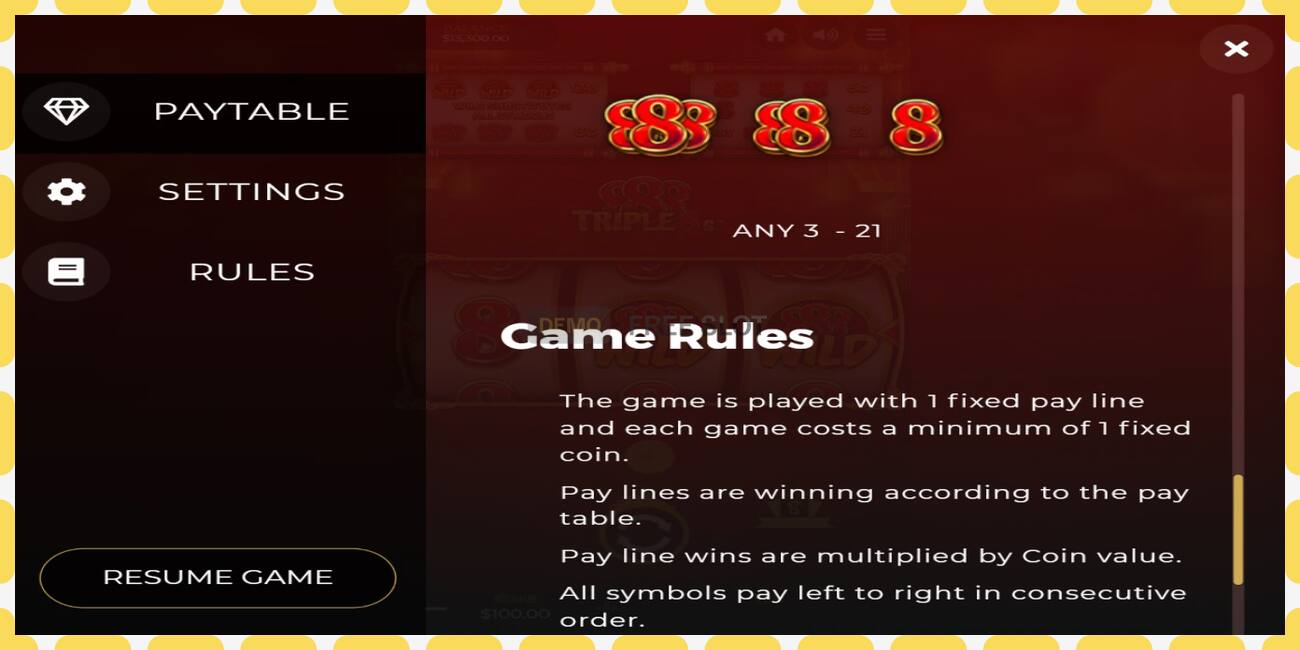 Demo slot Triple 8s free and without registration, picture - 1