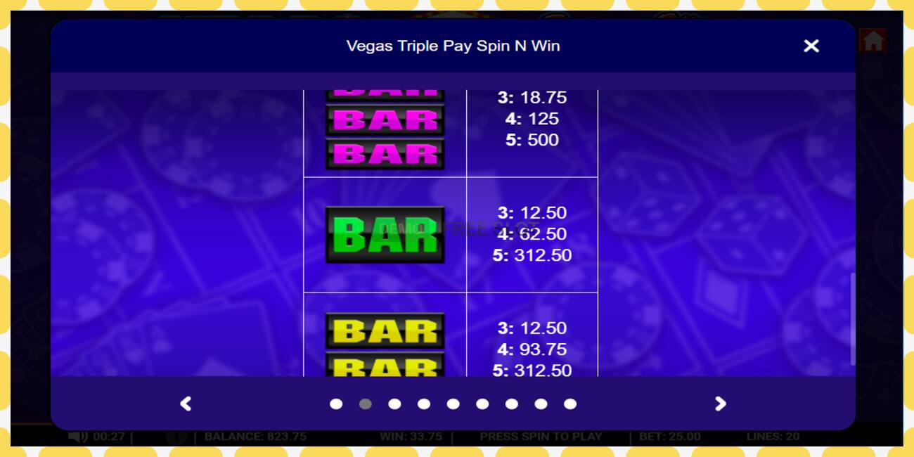 Demo slot Vegas Triple Pay Spin n Win free and without registration, picture - 1