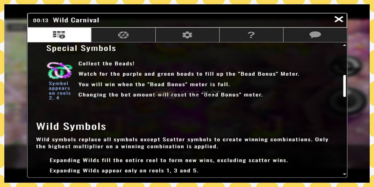 Demo slot Wild Carnival free and without registration, picture - 1