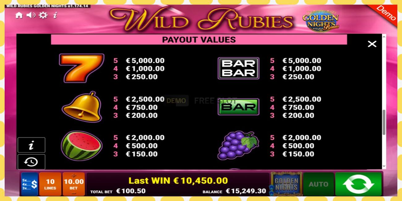 Demo slot Wild Rubies Golden Nights free and without registration, picture - 1