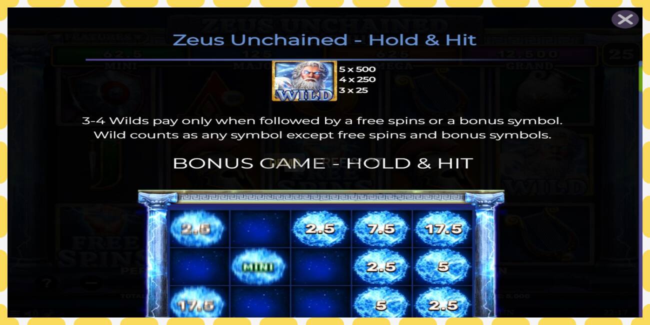 ຊ່ອງຕົວຢ່າງ Zeus Unchained - Hold & Hit ບໍ່ເສຍຄ່າແລະບໍ່ມີການລົງທະບຽນ, ຮູບ - 1